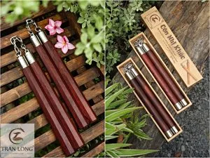 Côn nhị khúc Gỗ Cẩm Lai dây xích